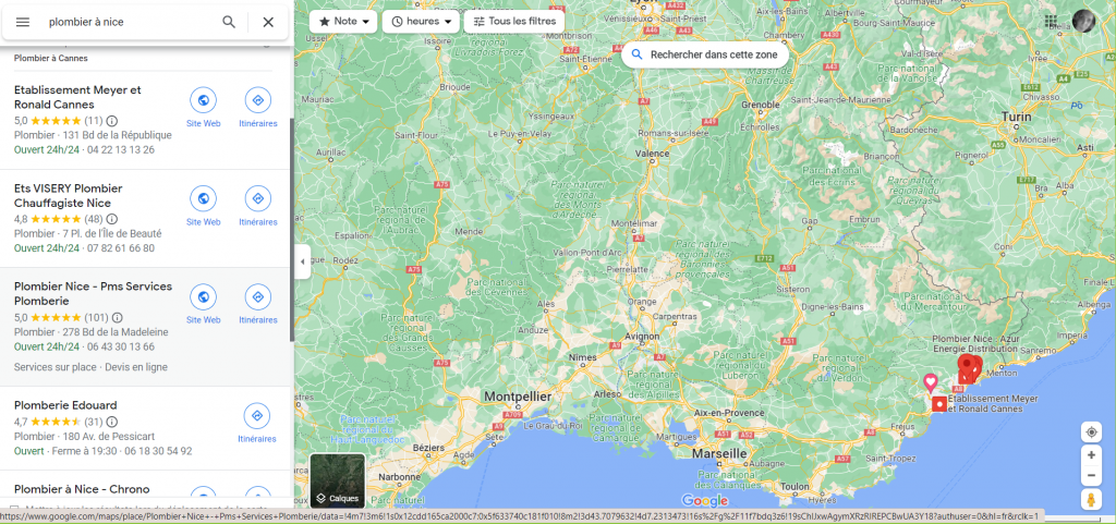 Google maps, exemple d'affichage