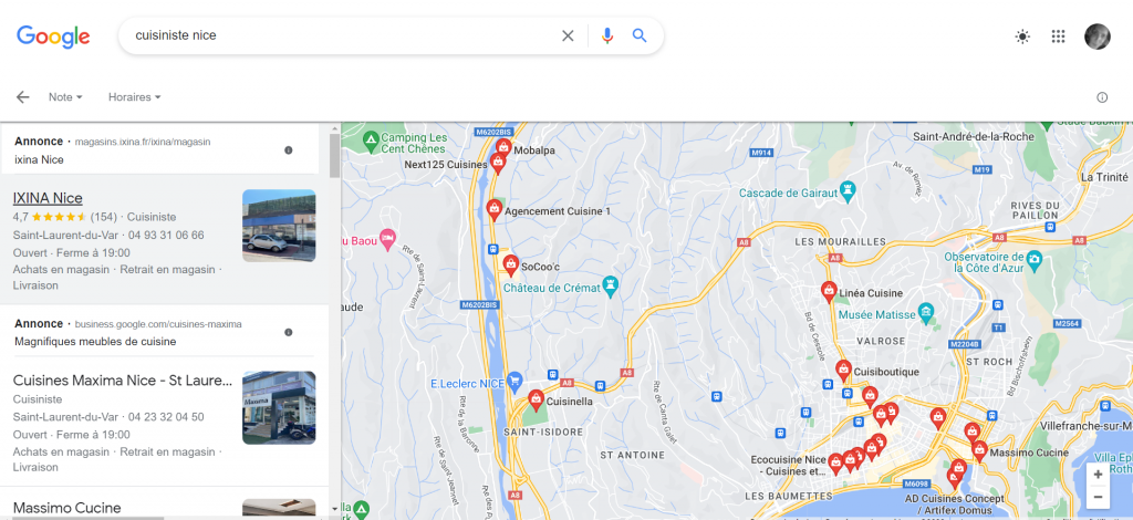Exemple de local finder de Google