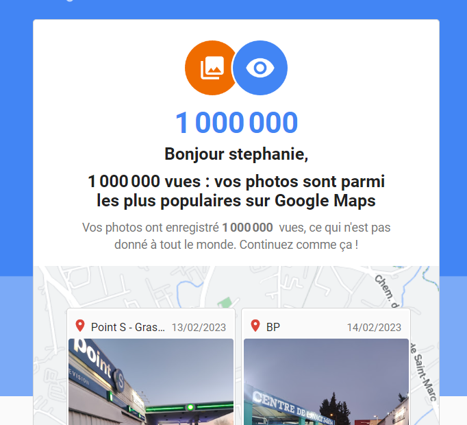 Un million de vues sur Google Maps photos de stephanie Barge, local guide niveau 7