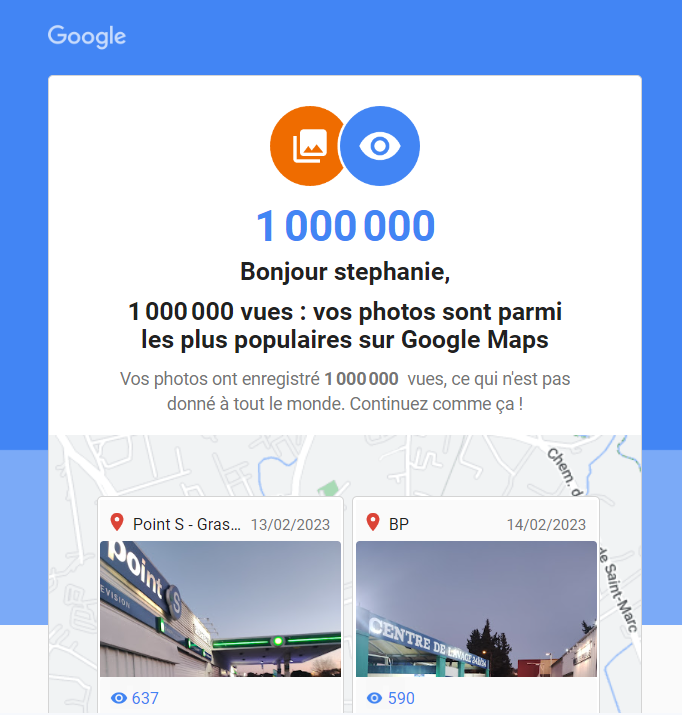 Un million de vues sur Google Maps photos de stephanie Barge