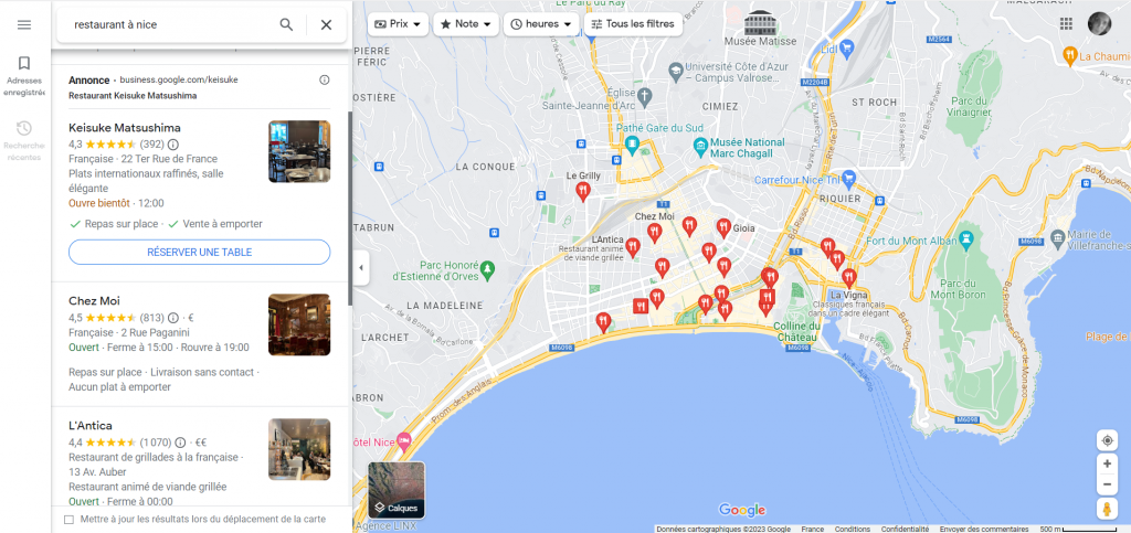 Affichage d'une fiche Google my Business sur Google Maps