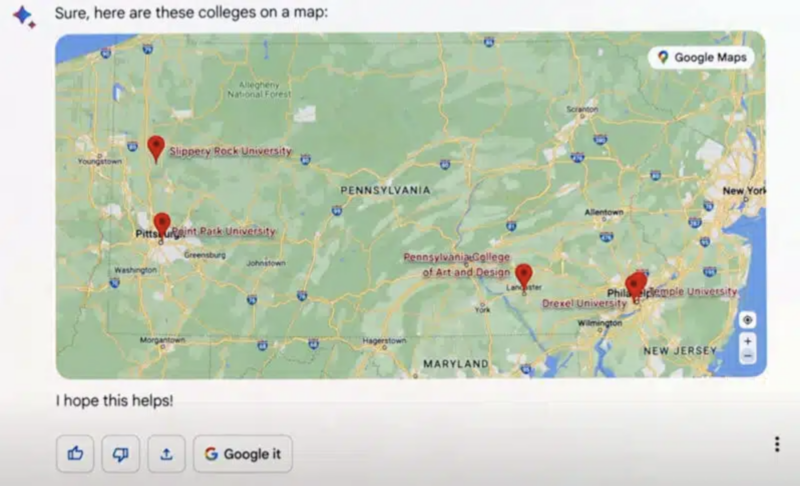 Bard inclut des réponses en insérant Google Maps