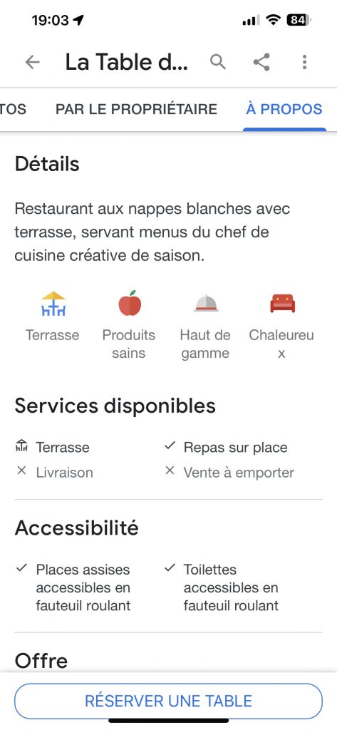 exemple de fiche Google Business Profile pour restaurant