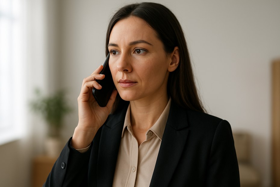 Illustration réaliste représentant une professionnelle utilisant une interface d’intelligence artificielle pour comparer les prix d’entreprises locales.